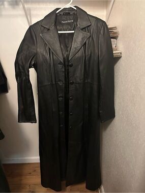 Pamela McCoy Long Black Leather Trench Coat